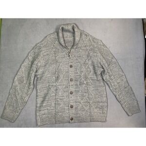 Men's XL Shawl Collar Cardigan Gray Fisherman Knit Acrylic Blend